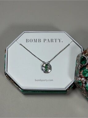 Bomb Party Silver Necklace with Green Crystal Pendant